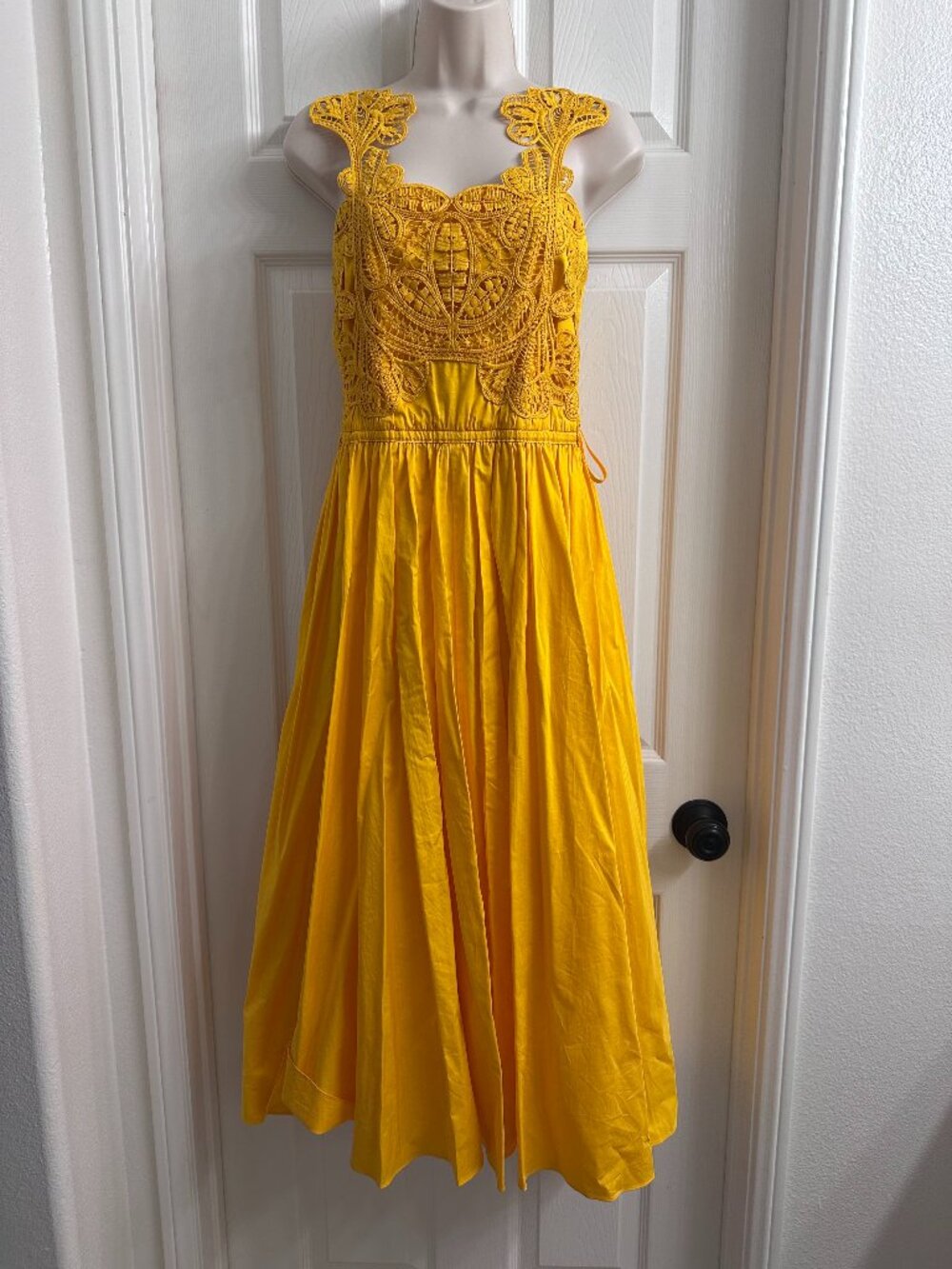 Self-Portrait - Canary Yellow Macrame Lace-Embellished Midi-Dress
